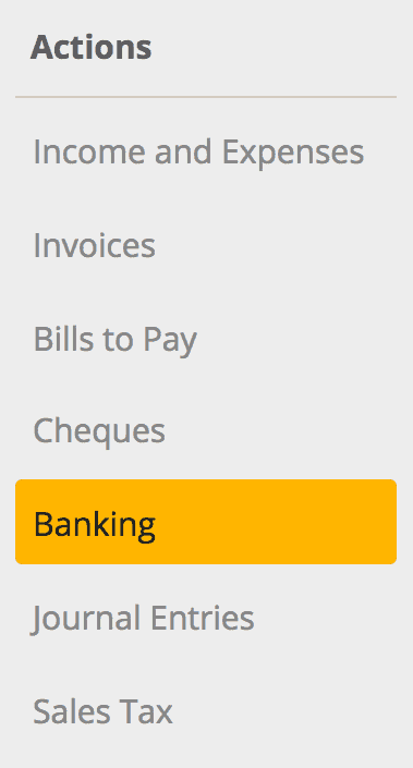 Banking is found in the Actions section.